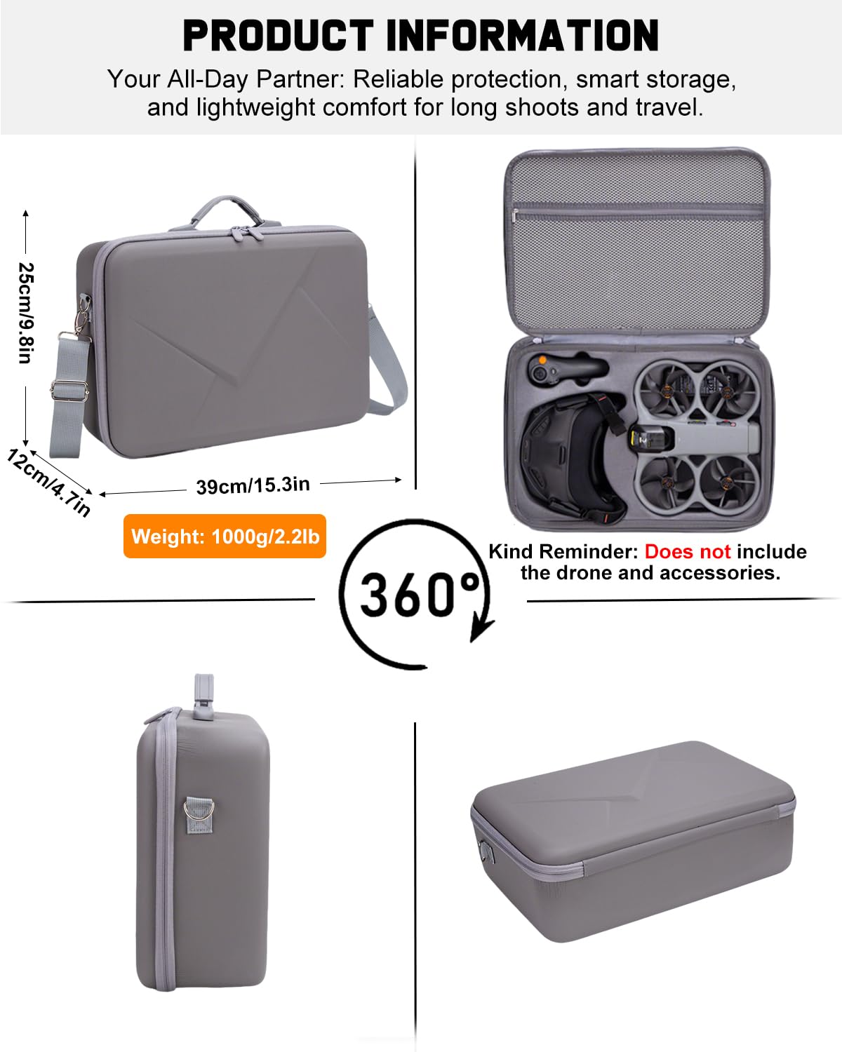 Custodia per DJI Avata 360 Motion Fly More Combo con RC Motion 3, Goggles N3 & Charging Hub, custodia rigida per drone accessori antiurto impermeabile