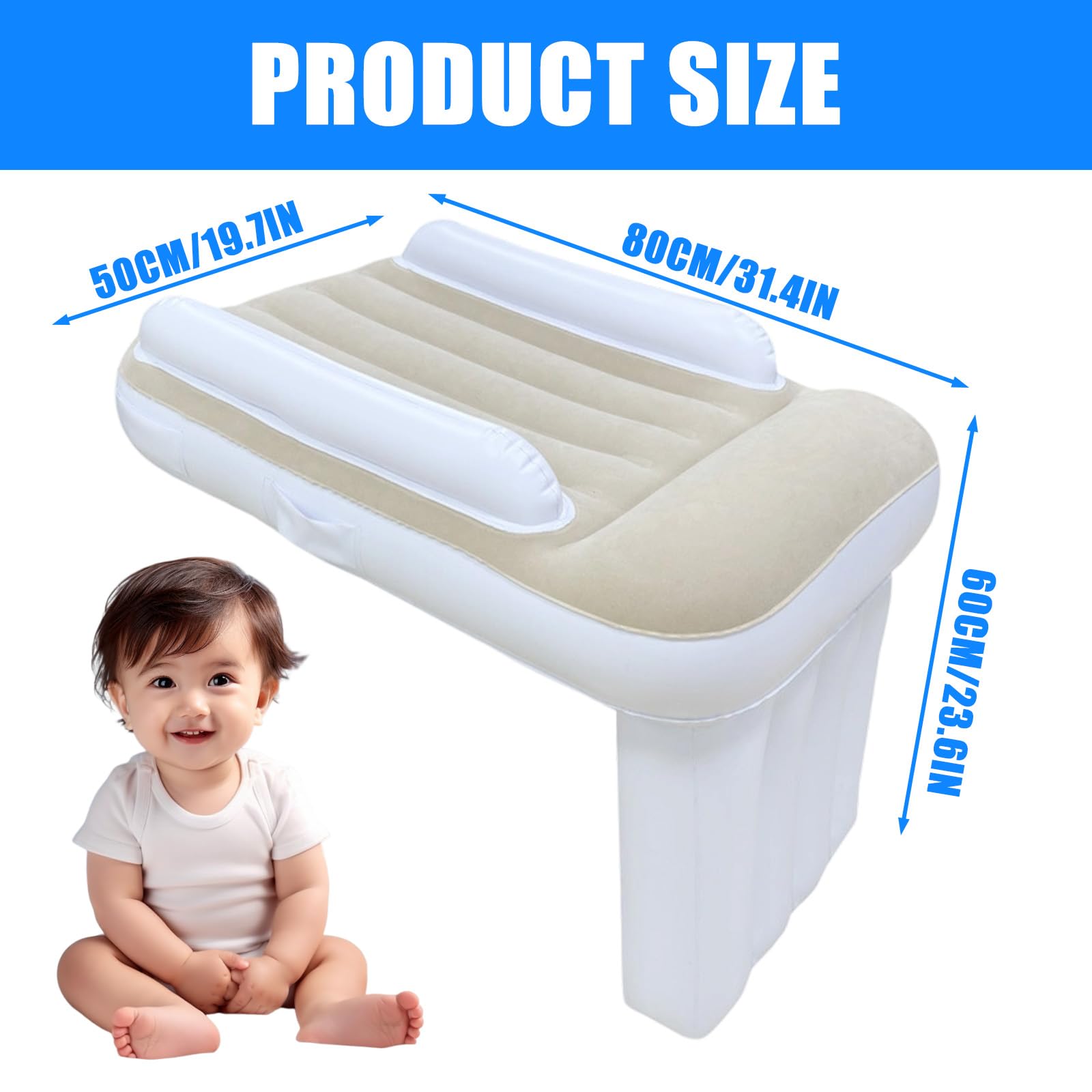 Air Babyvliegtuig Must Have 80 x 60 x 50 cm Draagbare Vliegtuig Zitverlenging met Luchtpomp Kinderen Slapen, Opblaasbaar Vliegtuigbed Baby Past bij de Meeste Stoelen voor Vluchten Auto