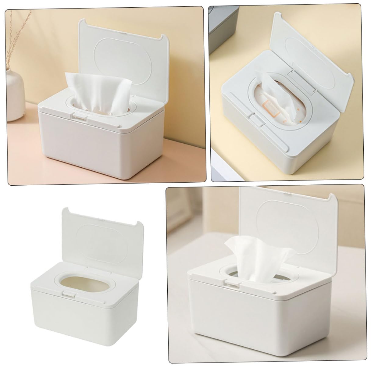 ibasenice 2 Stück Feuchttücher Box Weiß Langlebiger Wipe Spender mit Schützendem Deckel Kompakter Wipes Halter für Trockene und Nasse Tücher Praktisch für Zuhause und Unterwegs