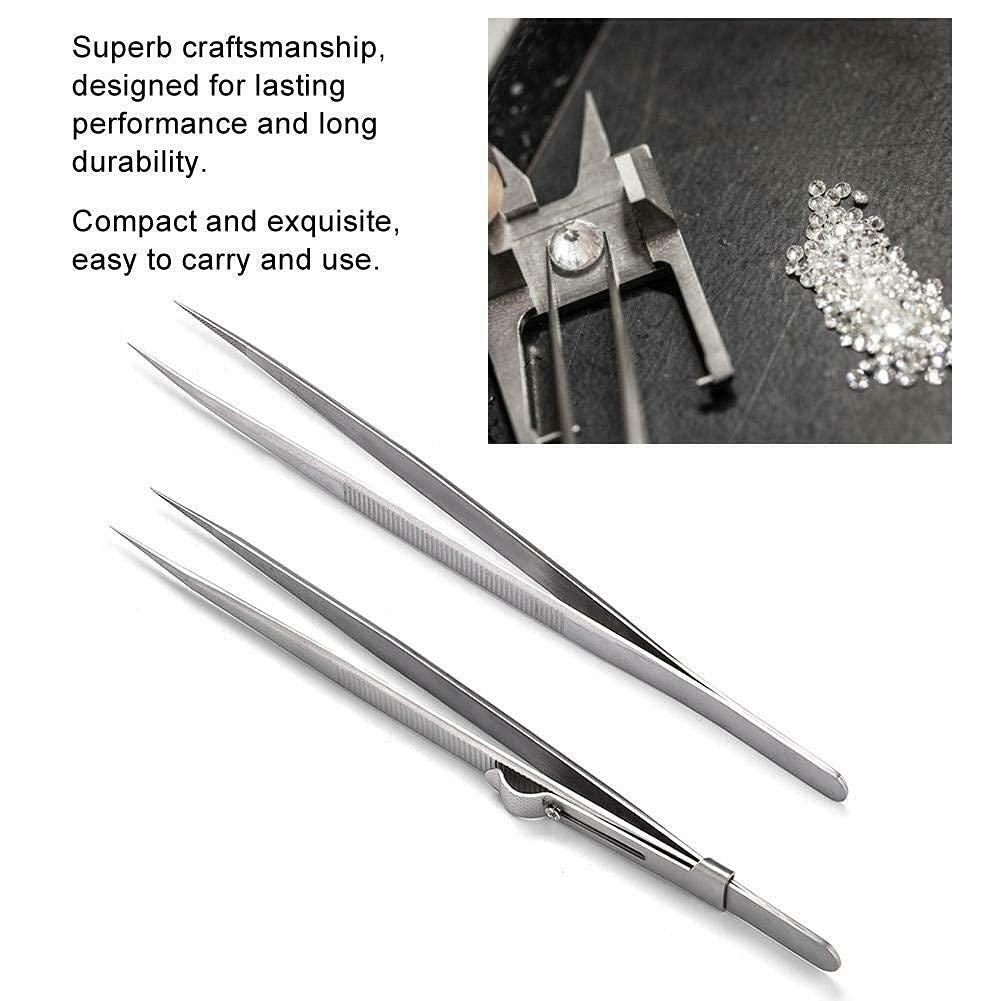 LUCKY STORE Set Of 2 Pieces Diamond Locking Tweezer With Slide Lock For Jewellers 2