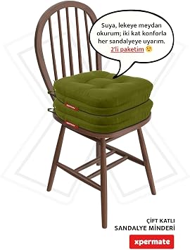 Xpermate Sandalye Minderi 2’li Set 42x42x8 cm Kalın Çift Kat Pofidik Minder Yıkanabilir Fermuarlı Su ve Yağ İtici Yeşil
