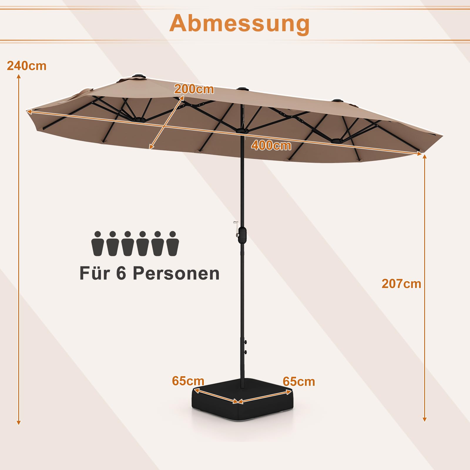GOPLUS Doppelsonnenschirm mit Ständer, 400 x 200 cm XXL Sonnenschirm, Terrassenschirm mit Kurbel, UPF 30+, Balkonschirm groß, Gartenschirm, Marktschirm Oval für Garten, Terrasse & Pool, Braun