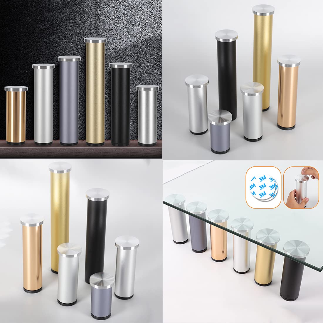 Patas de mesa de aluminio ajustables, paquete de 4 patas de gabinete con acabado lijado negro, patas de soporte de metal para muebles de baño, 40 cm de altura y elegantes