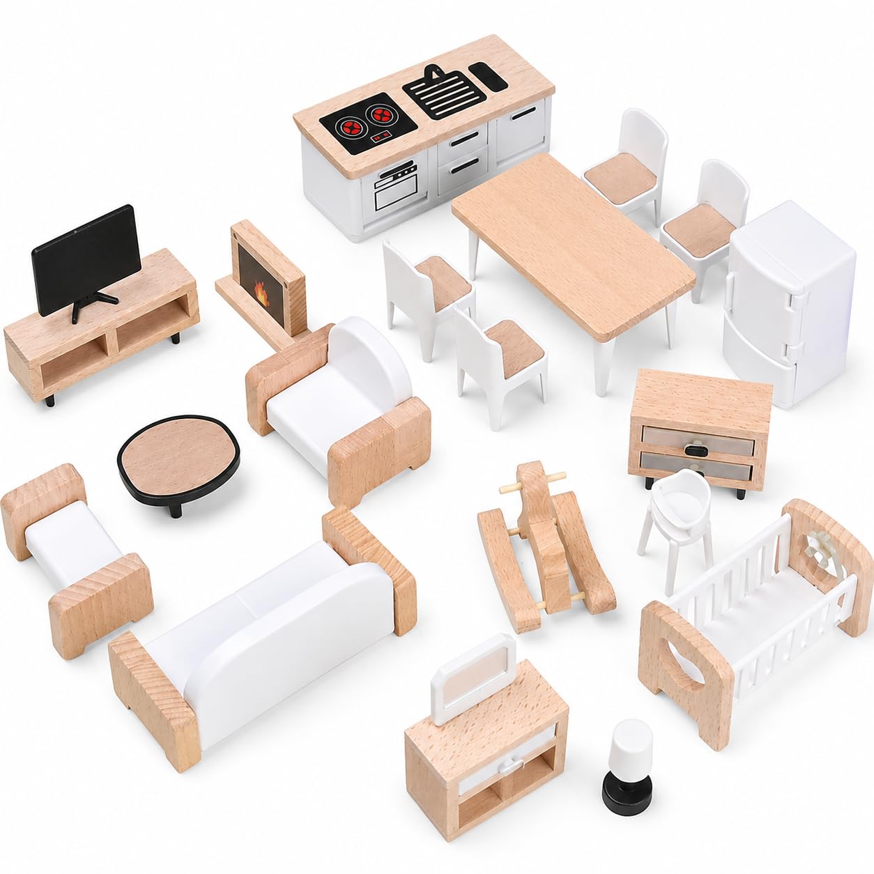 Mobili in Legno per Casa delle Bambole, Set di mobili in legno per casa delle bambole modello B
