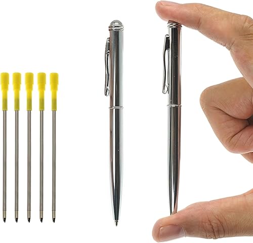 ESSSO Paquete de 2 mini bolígrafos con 5 recambios de bolígrafo y bolsa para bolígrafo, mecanismo de recarga giratorio, bolígrafo de bolsillo de