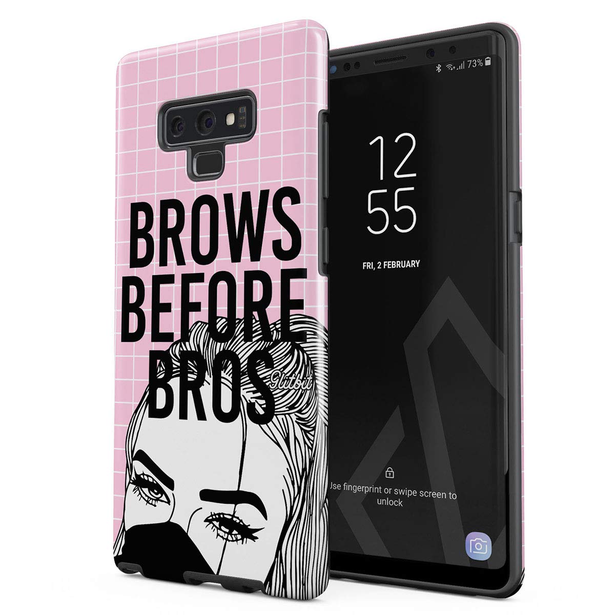 Compatible with Samsung Galaxy Note 9 Case Glamourholic Brows Before Bros Makeup Sassy Slay Girl for Girls Tumblr Quotes MUA Shockproof Dual Layer Hard Shell + Silicone Protective Cover