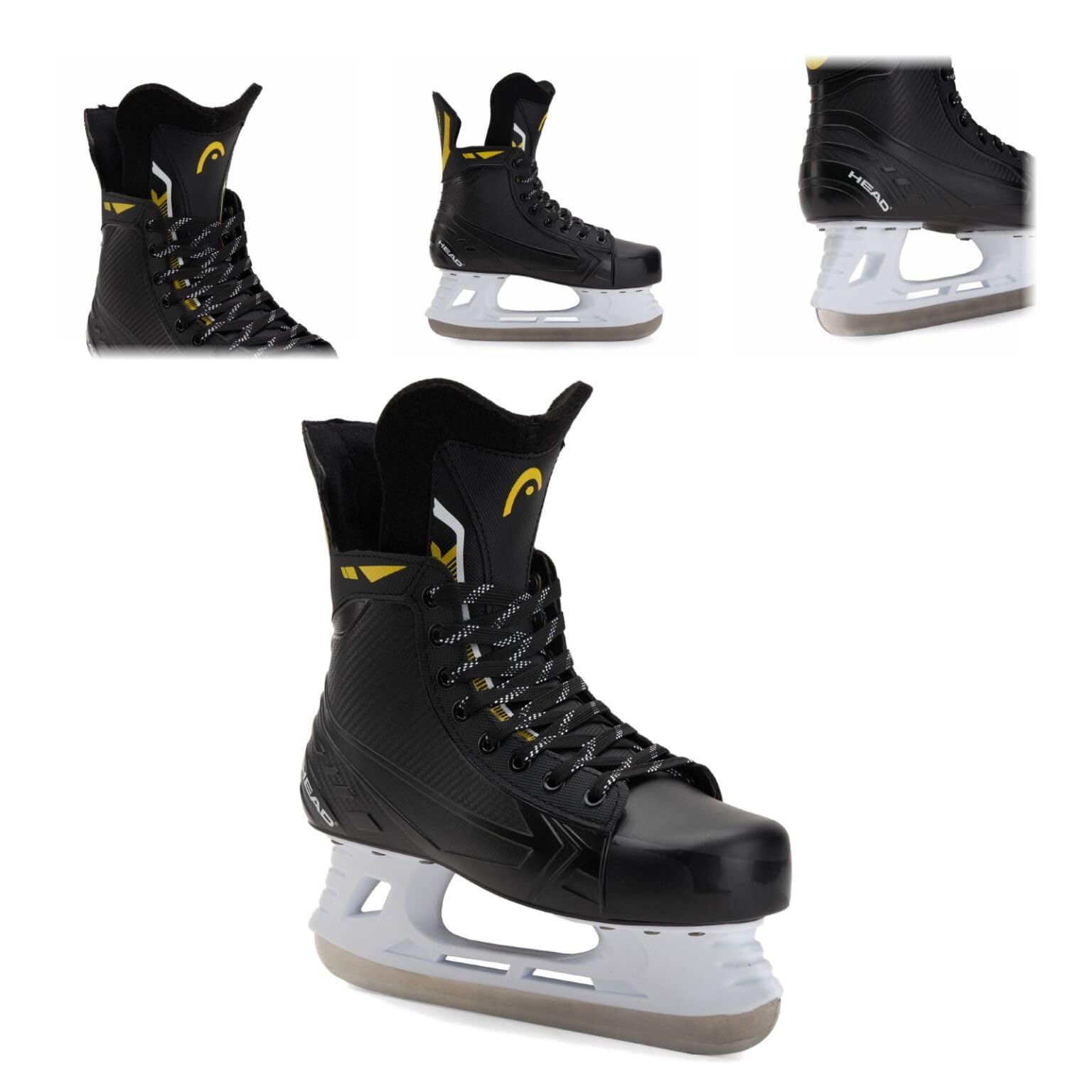Head S90-PLUS Pattini da hockey su ghiaccio, per principianti, PVC e poliestere, lame in acciaio inossidabile, regolazione della lunghezza, fodera morbida (nero, 41)