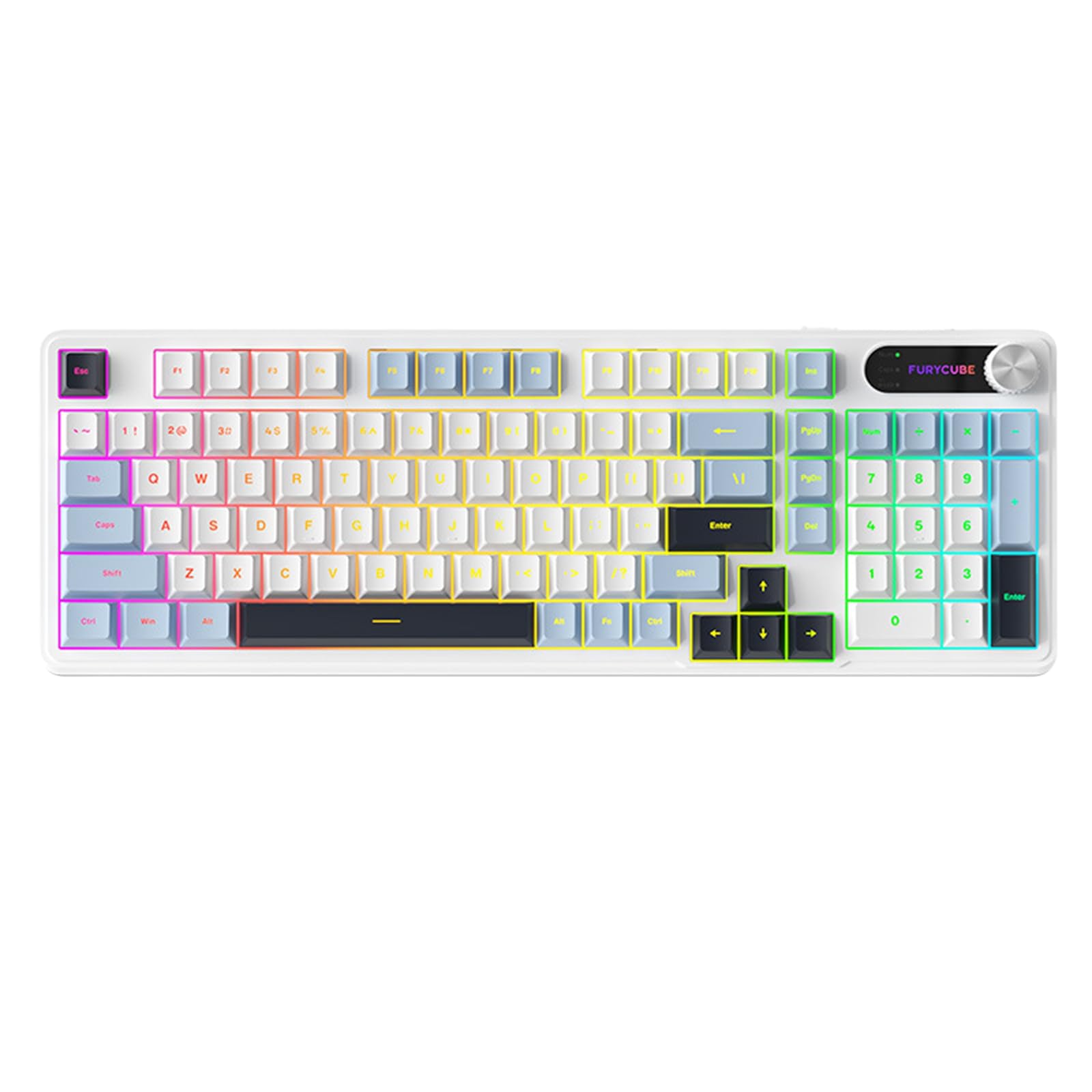 Nasadki klawiszy PBT - wysokość MOA, wodoodporne, odporne na pot, olej, podświetlenie RGB 16,8 m, odłączany kabel USB-C i minimalny poziom hałasu, elegancka estetyka mecha, prostota membrany do biura