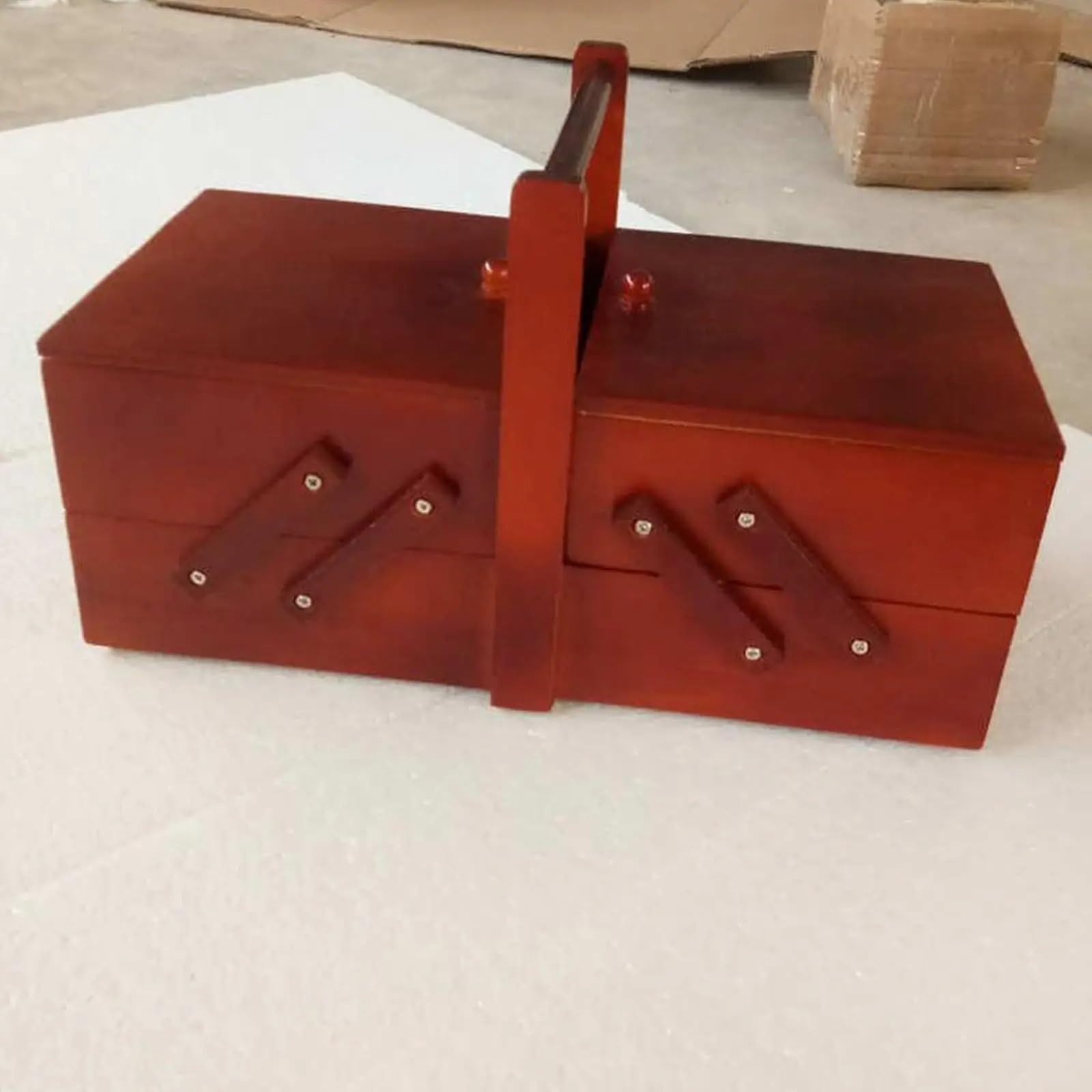 Caja De Costura Con Asa Kit De Costura Tijeras Hilo Caja Madera | Organizador de cestas de coser for el hogar
