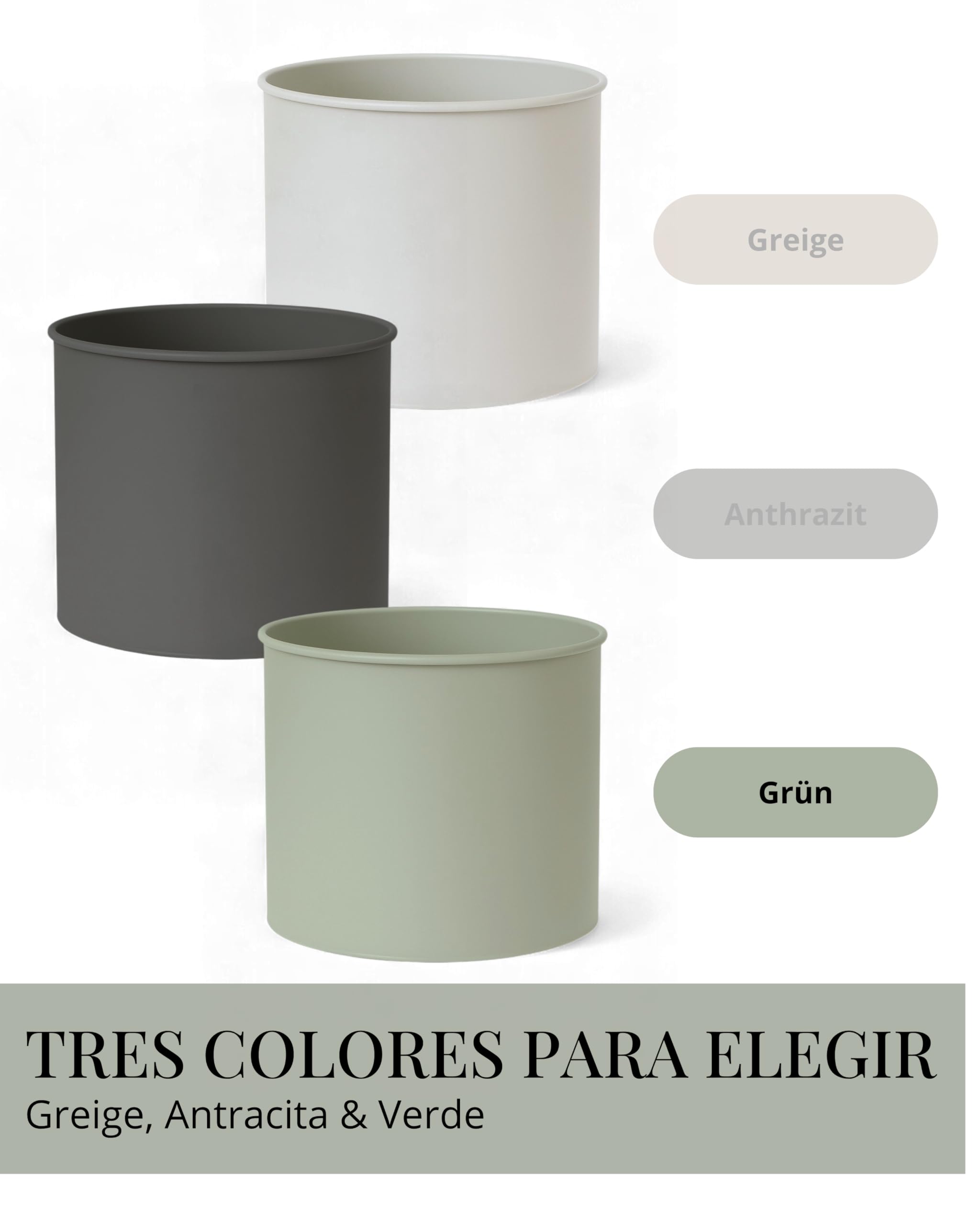 LIVLIG Juego de 3 maceteros I Macetero de 25 cm, 31 cm y 40 cm I Macetas grandes para exterior e interior I Macetas galvanizadas I Maceta verde