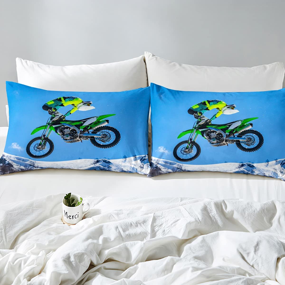 Homemissing Set di biancheria da letto per mountain bike, con copripiumino per motocross, sport estremi, 3D, per bici da cross, biancheria da letto e biancheria da letto, 2 pezzi,