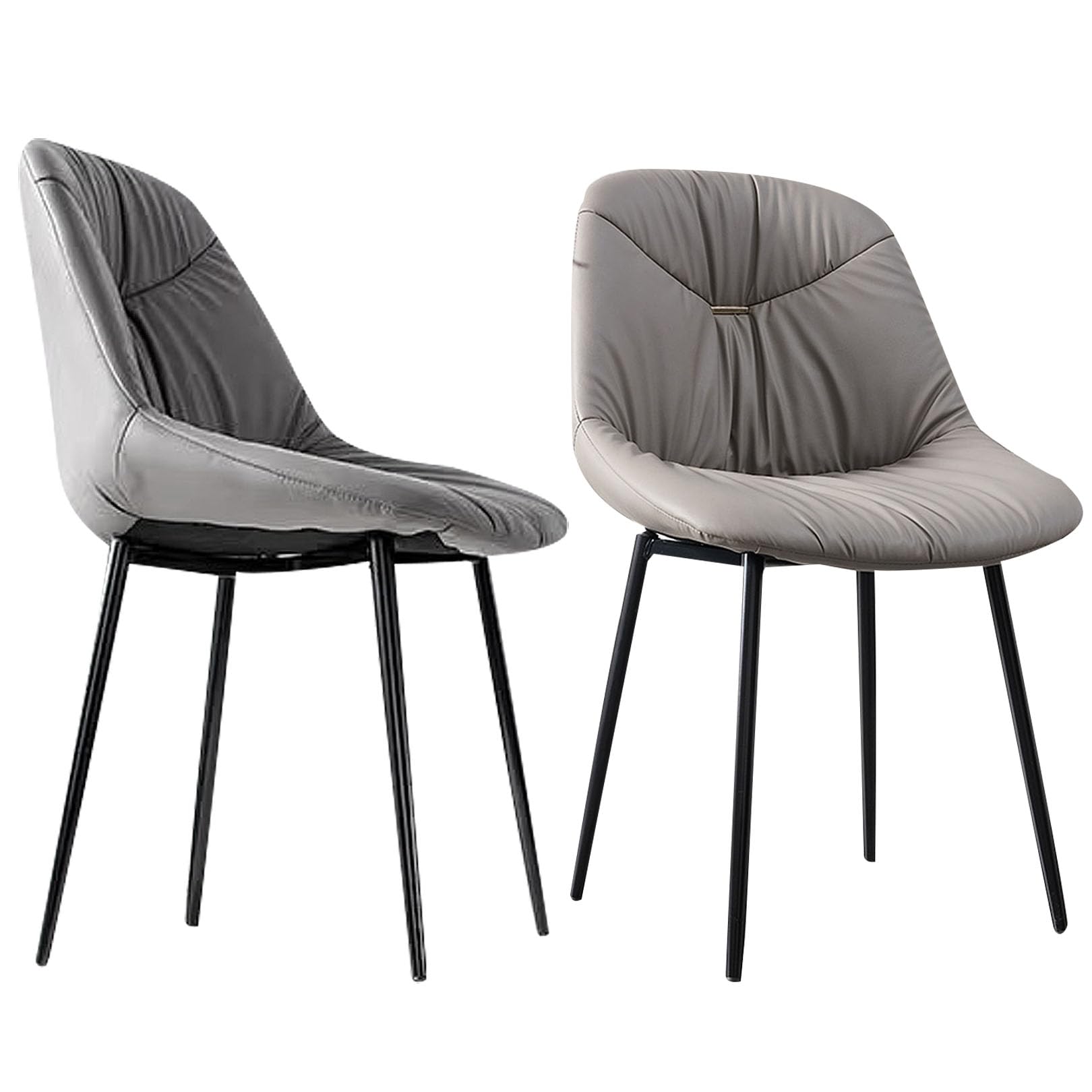 Chaises de salle à manger grises en similicuir avec pieds en métal noir