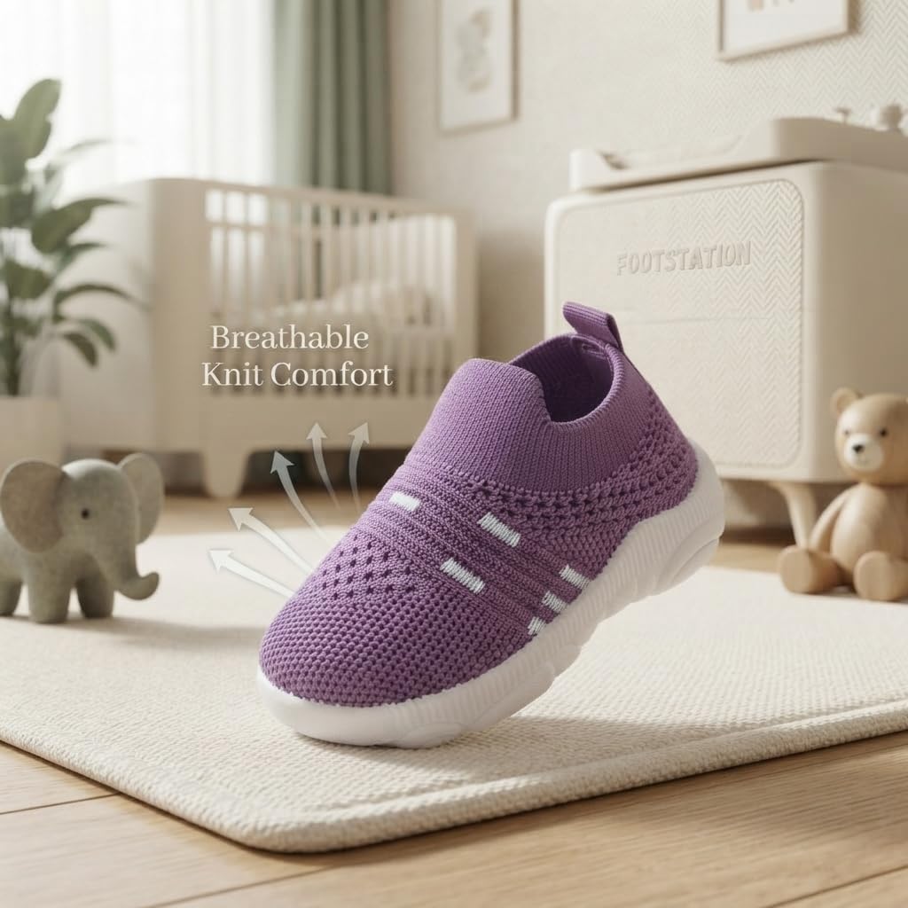 FootStation Infant Shoes for Baby Boys & Girls | Musical Sound Walking Shoes | First Walker Shoes for Toddlers | Lightweight Breathable Knit Sneakers | Soft Sole Comfortable Slip On Shoes for Newborns, Babies & Kids (Onion, UK Footwear Size System, Toddler, Age Range, Medium, 15 Months, 18 Months) 1