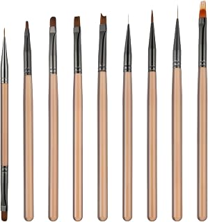 9pcs Nail Art Brush Professional Nail Design Brushes for Gel Polish Clean Up Brushes Nails Art Liner Brush Striping for Short Strokes, Details, Blending, Elongated Lines