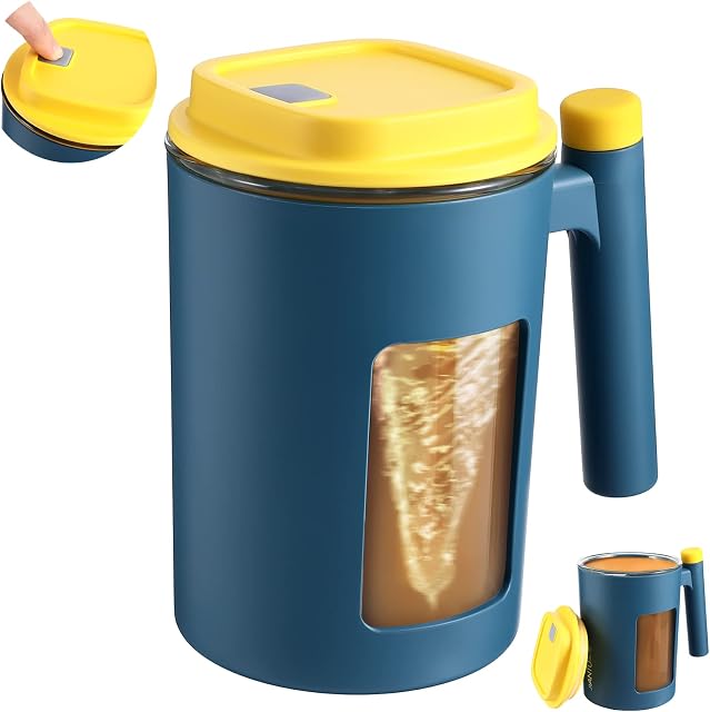 Yirochan Self Stirring Mug - Automatic Stirring Coffee Mug, Self Stirring Cup Coffee Cup with Handle, Glass Inner Mixing Cup for Coffee Tea Milk - Home Office Travel Mixing Mug (450ml/15oz)