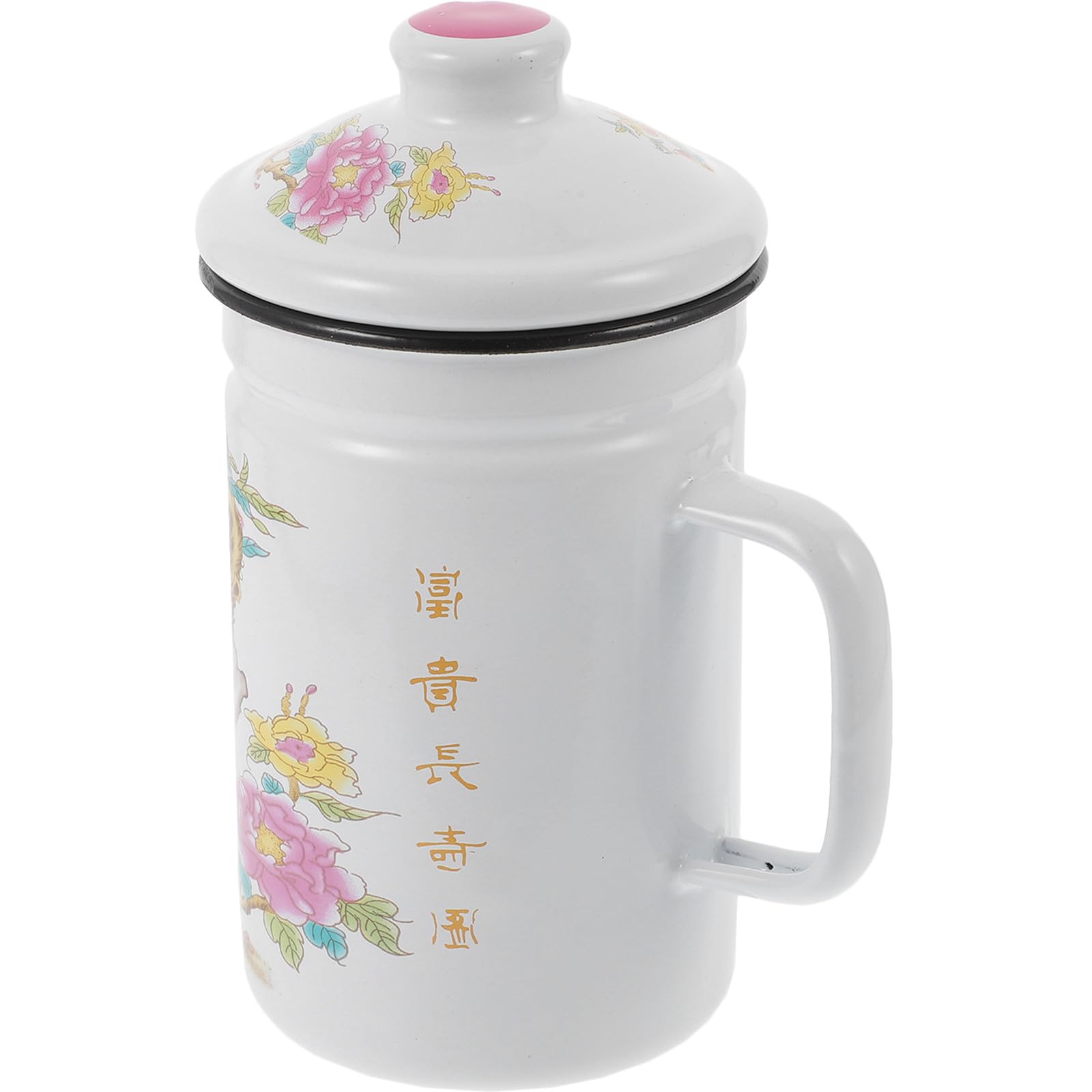 Taza de Esmalte y Mango Ergonómico Capacidad 0.6 L con Infusor de Té Diseño Resistente al Calor para Oficina y Hogar