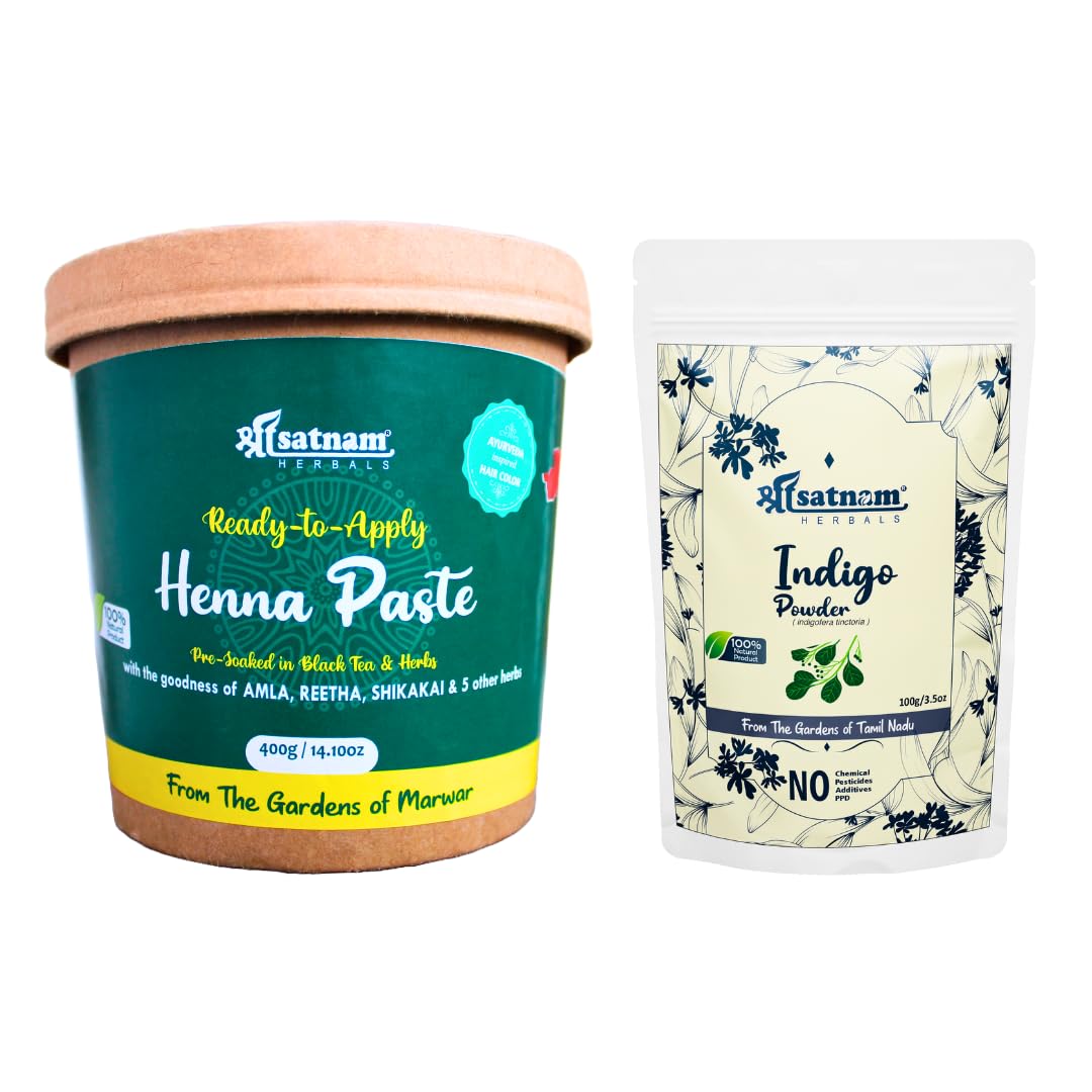 Shree Satnam Herbals Ready To Apply Fresh Henna Paste & Pure Indigo Leaf Powder for Rich long lasting BLACK shade | Hair Growth | Hairfall Control & Hair Smoothening (Combo Pack of 2) - 400g+100g-picture-23