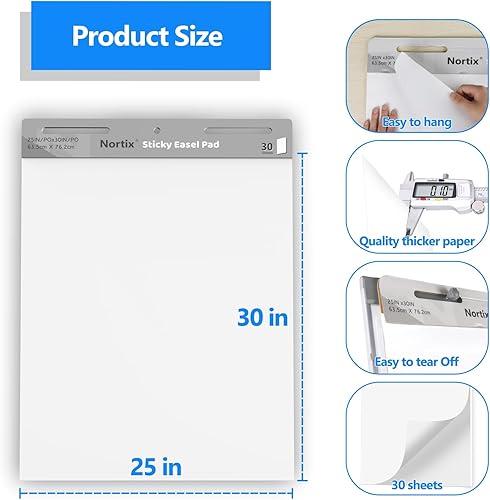 Miniatura 10 de Almohadilla de caballete pegajoso, 25 x 30 pulgadas, papel de cuadrícula autoadhesiva grande, mejorado y versátil con superficie de borrado en seco
