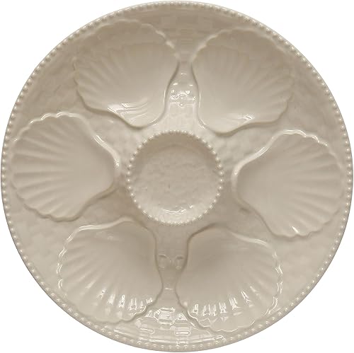 Creative Co-Op Ostras redondas de gres de 10 pulgadas, placa blanca mate