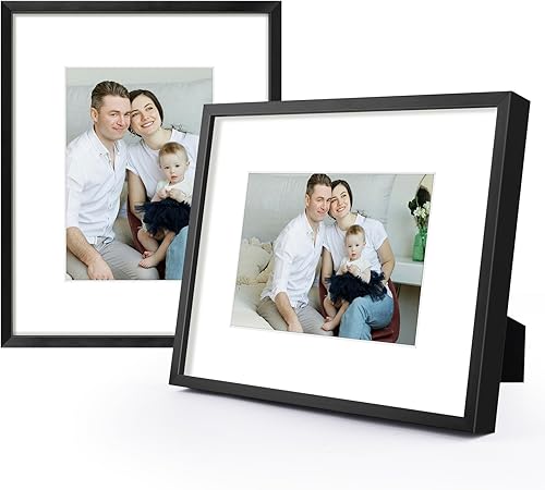 Miniatura 9 de Frametory, Portarretratos de aluminio de 11 x 14 pulgadas con paspartú marfil para fotos de 8 x 10 pulgadas, montaje en pared, cristal real,