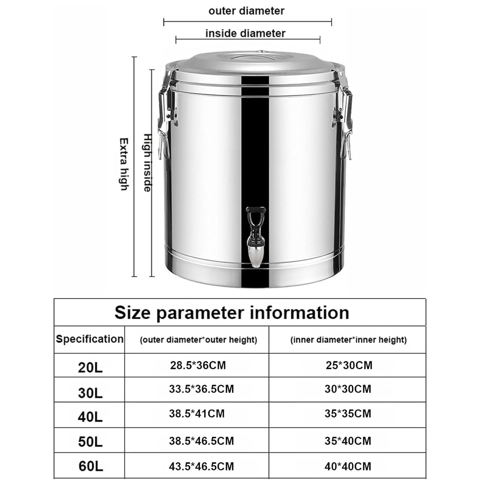 Dispensador De Bebidas Con Aislamiento De Acero Inoxidable - Cubo Termo Comercial Para Agua De Té Y Café - Mantiene Las Bebidas Calientes O Frías - Ideal Para Catering O Eventos(Size:50L,Color:A)