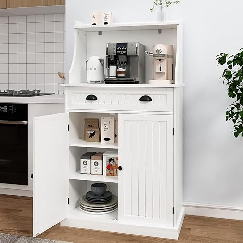 HOLTICO Armario de almacenamiento de despensa de cocina independiente de 54 pulgadas con puertas y estantes ajustables, soporte para horno de