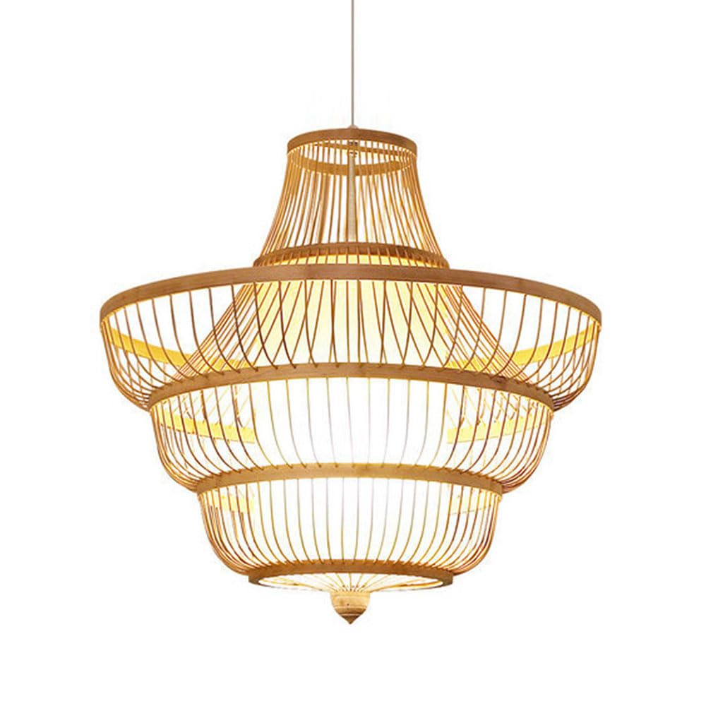 Niestandardowa lampa wisząca do salonu dwuwarstwowa bambusowa klatka ptak wiszące światła klosz lampy sufitowe z drewnianą lampą wiszącą w stylu vintage oprawa oświetleniowa XIAOYINGU