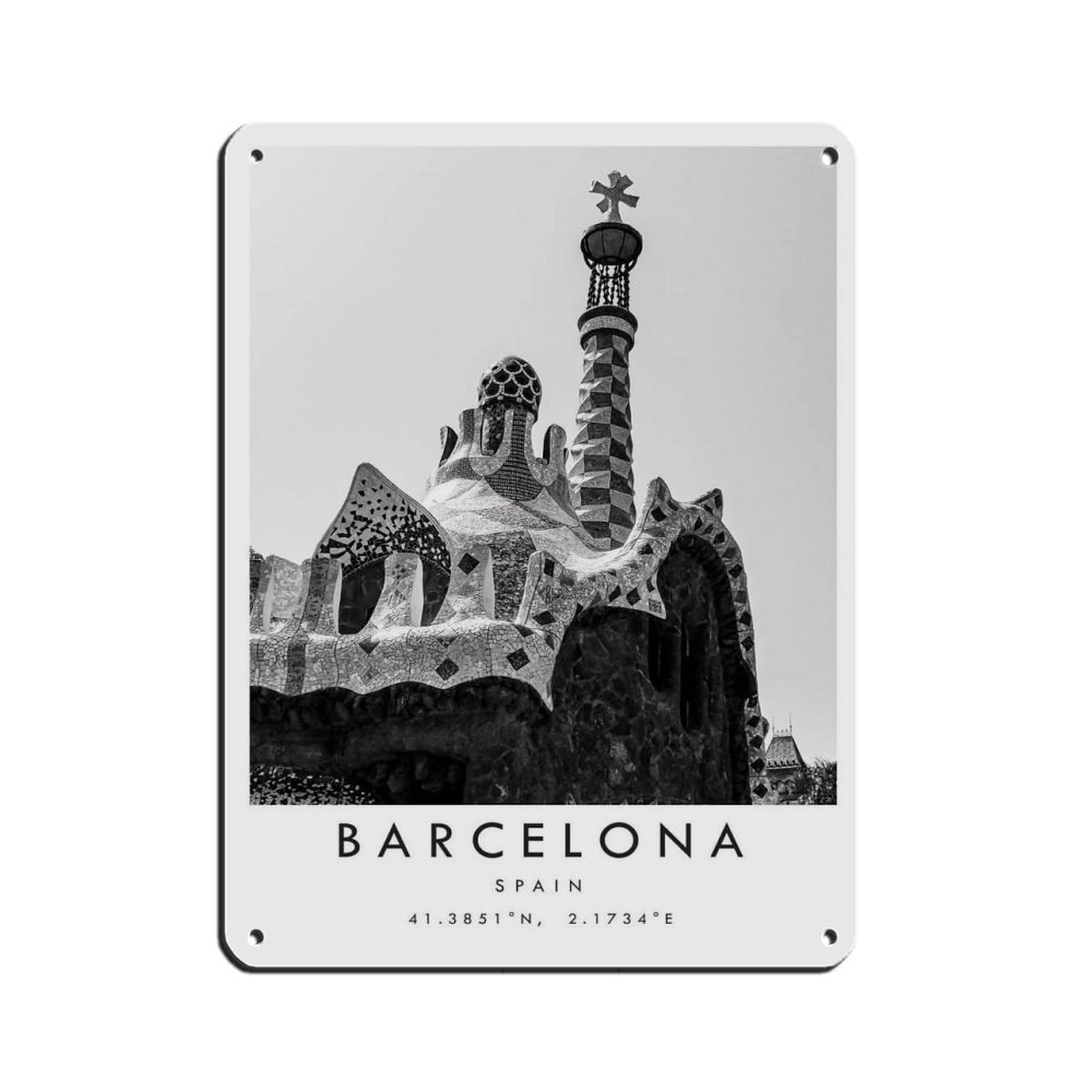 Barcelona Travel, Spain Poster Retro Poster Metal Tin Sign Chic Art Retro Iron Painting Bar People Cave Cafe Family Garage Poster Wall Decoration 12x16inch(30x40cm)
