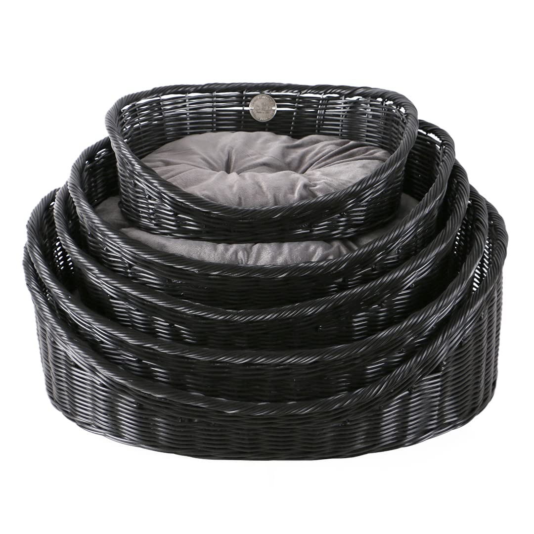 D&D Home, Set di 5 cestini per gatti e/o cane, modello rustic rattan con cuscino, nero/antracite, cesto in poli rattan, cuscino incluso, adatto per gatti e cani