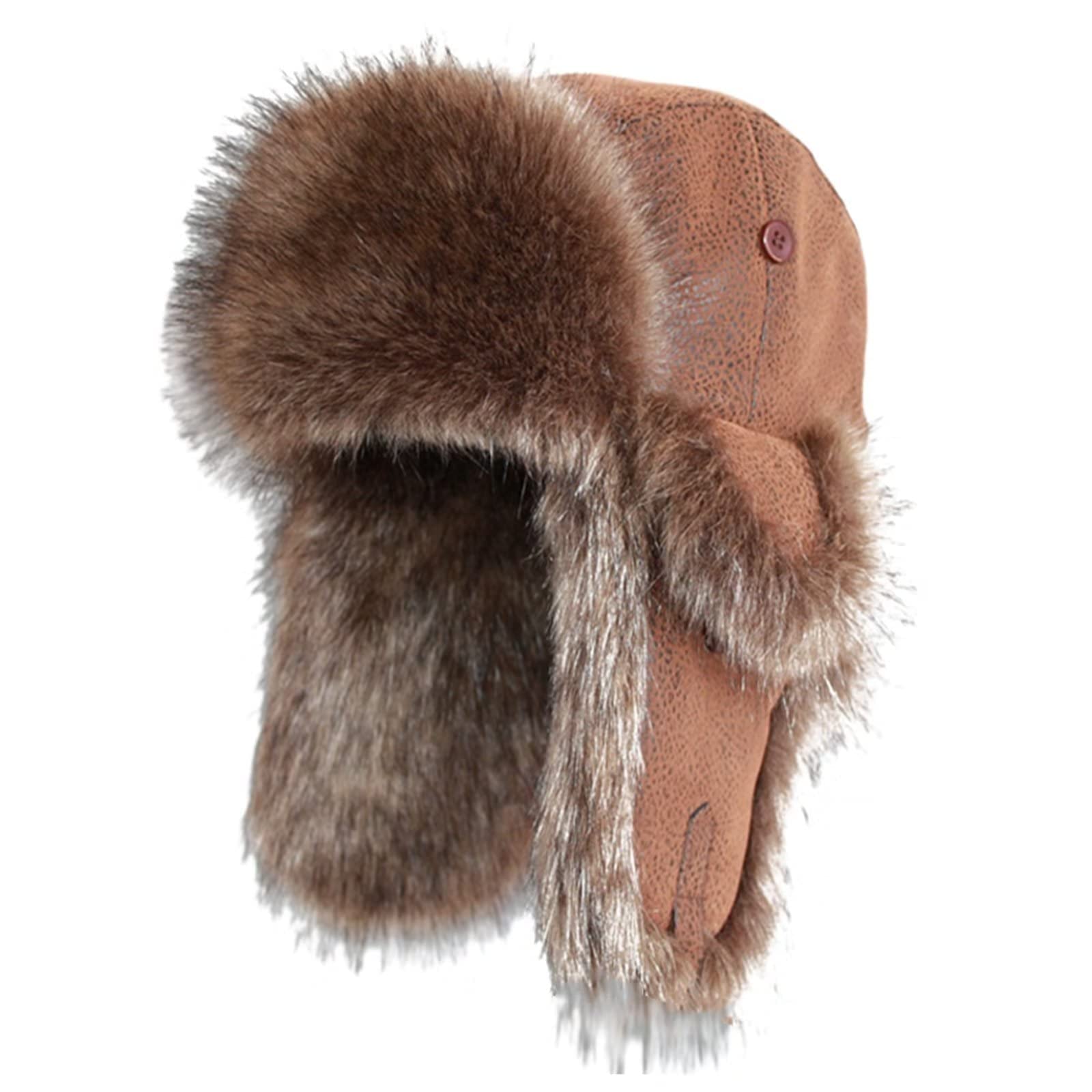 Cappello Unisex Marrone Finto, Cappelli di Pelliccia, Cappello Invernale con paraorecchie Antivento, Marrone-7 3/8-7 5/8,Brown-7 3/8-7 5/8