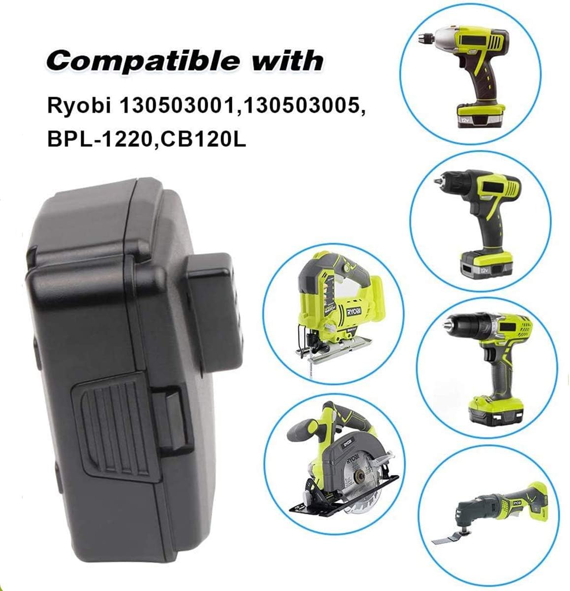 Bonacell 2 Pack 4000mAh 12V Replacement for Ryobi 12V Battery Compatible with RYOBI CB120L CB121L BPL-1220 130503001 130503005, 12V Lithium Battery (NOT for CB120N)