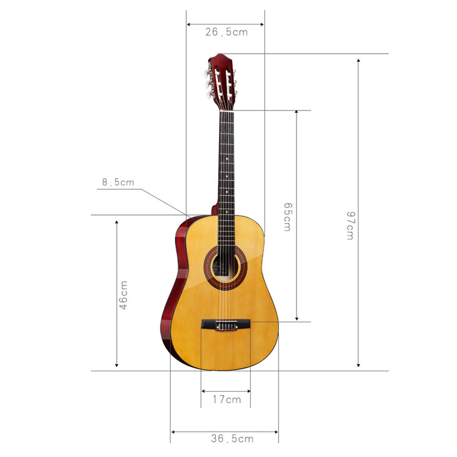 Walmeck Gitara Klasyczna 38'' o Gładkim Brzmieniu, łatwa Kontrola, (Drewno)