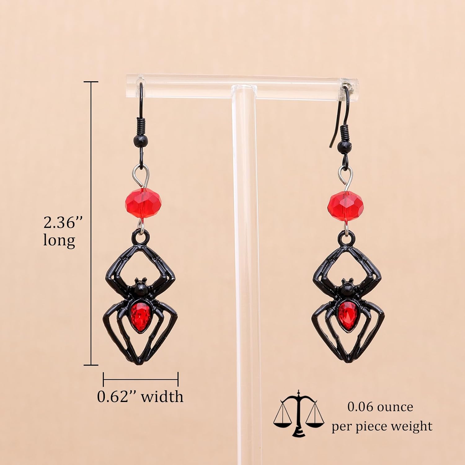 Jean Beau Goth Halloween Black Spider Web Bat Dangle Earrings for Women, Sparkly Red Green Rhinestone Punk Drop Earring Gothic Accessories Jewelry Gift - Image 3