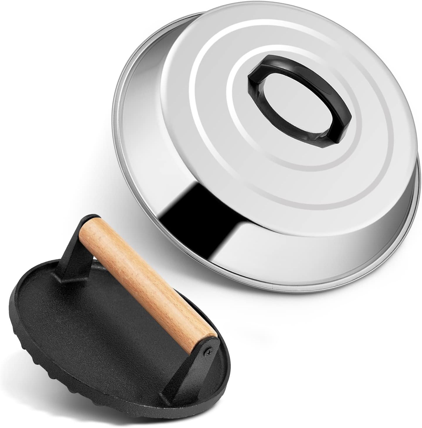 Joyfair 12 Inch Melting Dome & Burger Press Kit, Basting Cover with Cast Iron Grill Press for Melting Cheese/Grilling Patty, Outdoor Flat Top Teppanyaki, Professional Tools & Heavy Duty (Round) Joyfair 12 Inch Melting Dome & Burger Press Kit, Basting Cover with Cast Iron Grill Press for Melting Cheese/Grilling Patty, Outdoor Flat Top Teppanyaki, Professional Tools & Heavy Duty (Round)