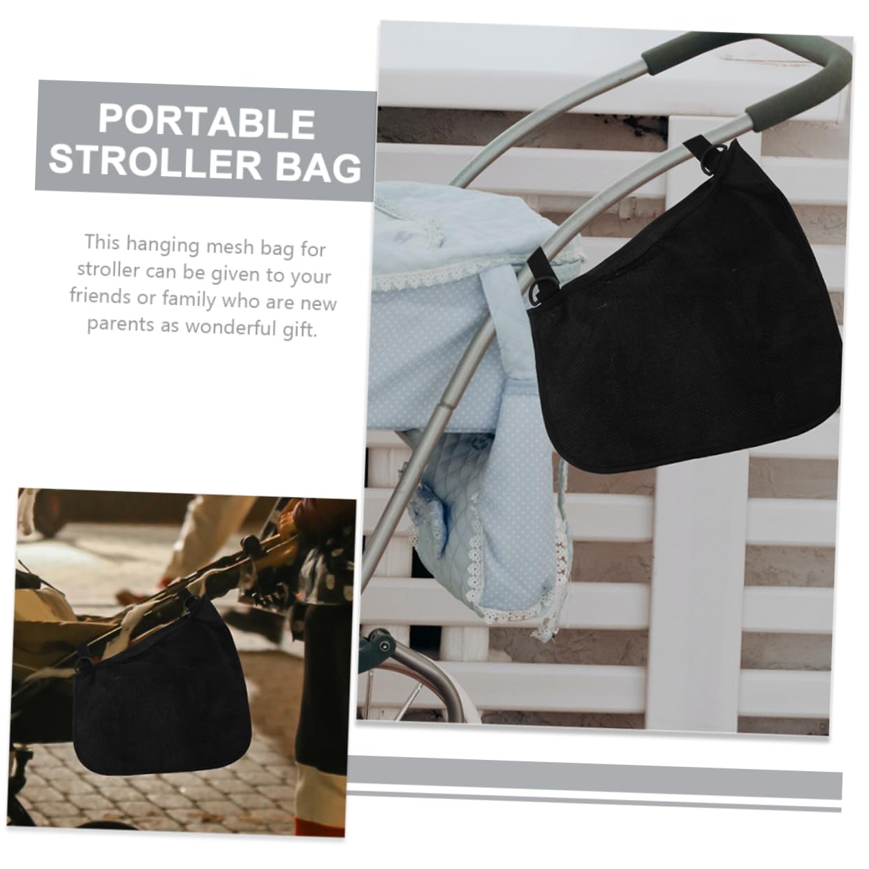 ifundom 4pcs Baby Stroller Hanging Bag Mesh Storage Pouch for Baby Supplies Net Storage Bag Side Sling Easy Access Black