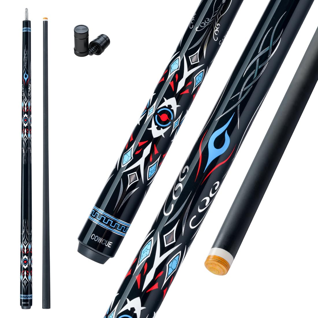 CRICAL Carbon Fiber Pool Cue COWCUE Series Low Deflection Billiards Cue Stick 58" Professional Pool Table Sticks for Adults -12.5mm Tip, Weight 19OZ (Adjustable), 3/8 * 8 Joint
