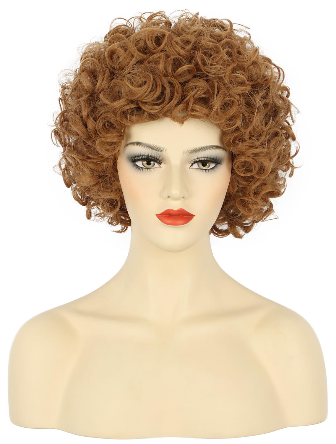 karlery Women's Short Curly Brown Afro Wig 70s 80s Disco Hippie Halloween Cosplay Party Wig