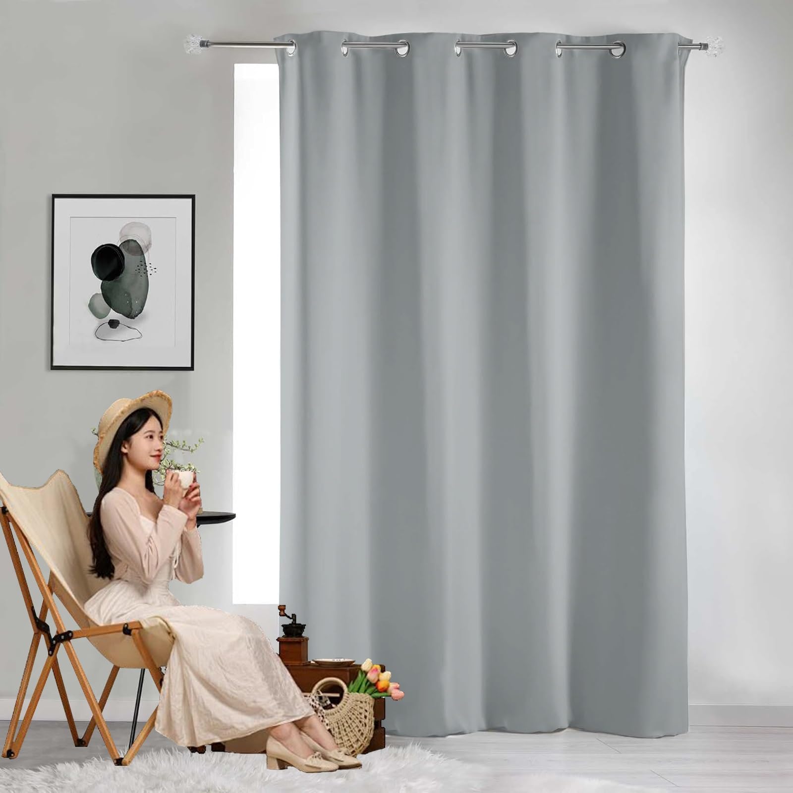 GAIFNAG 100% Blackout Curtains 200 x 80 cm Insulated Energy Efficiency Eyelet, Multiple Size and Colour Country Rustic Window Curtains for Apartment/Hotel Dorm, Grey — image 1