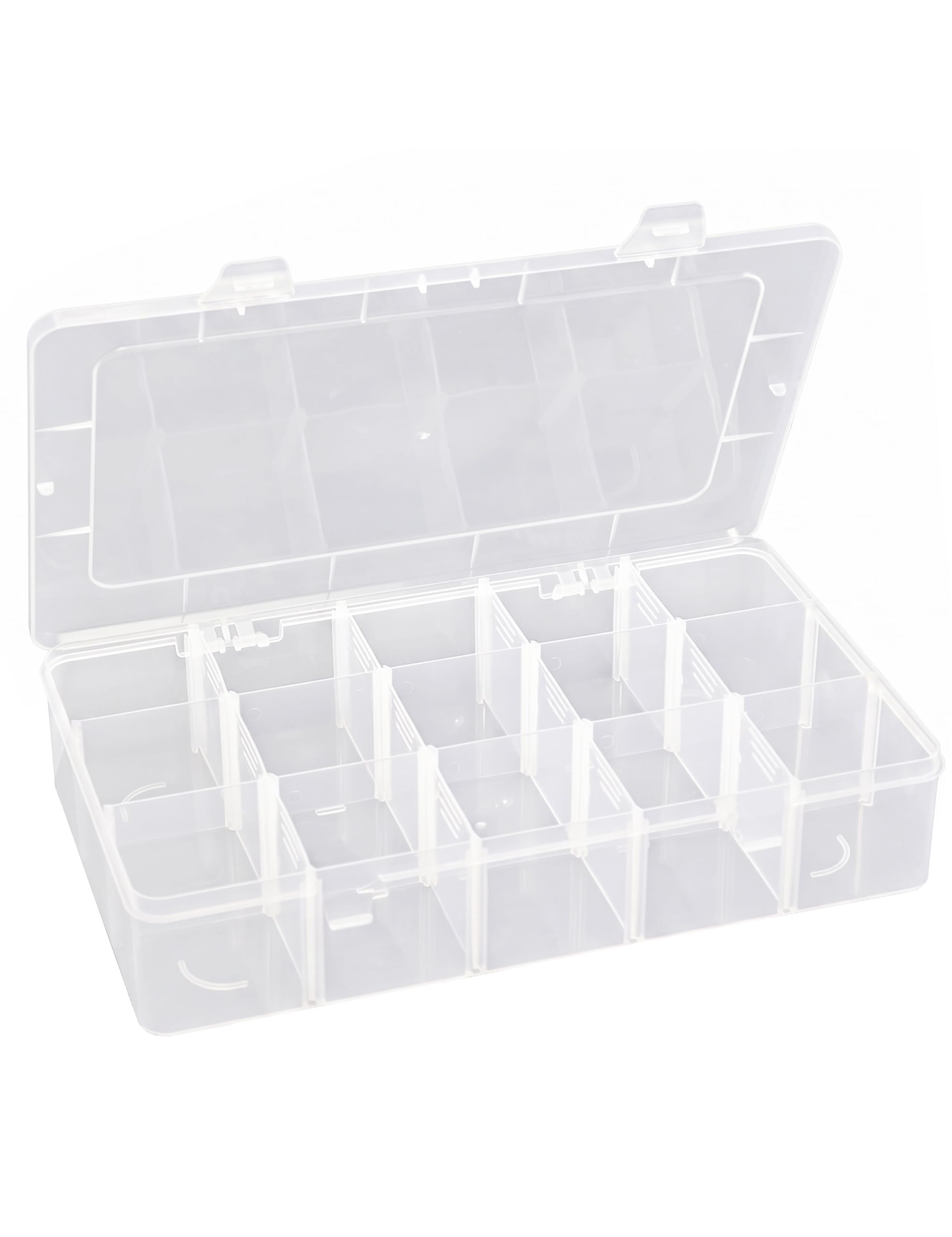 Hlotmeky Plastic Organizer Box with Dividers Bead Organizer 15 Large Grids Tackle box Organizer Clear Snackle Box Container
