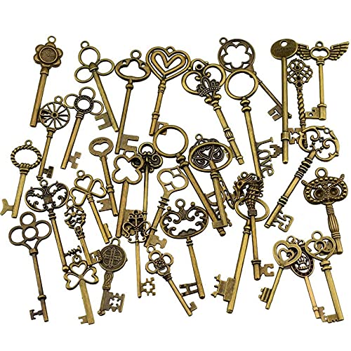 40 Piezas Llaves De Esqueleto De Bronce Antiguo Colgantes Del Collar De DIY Colgantes Mixtos...