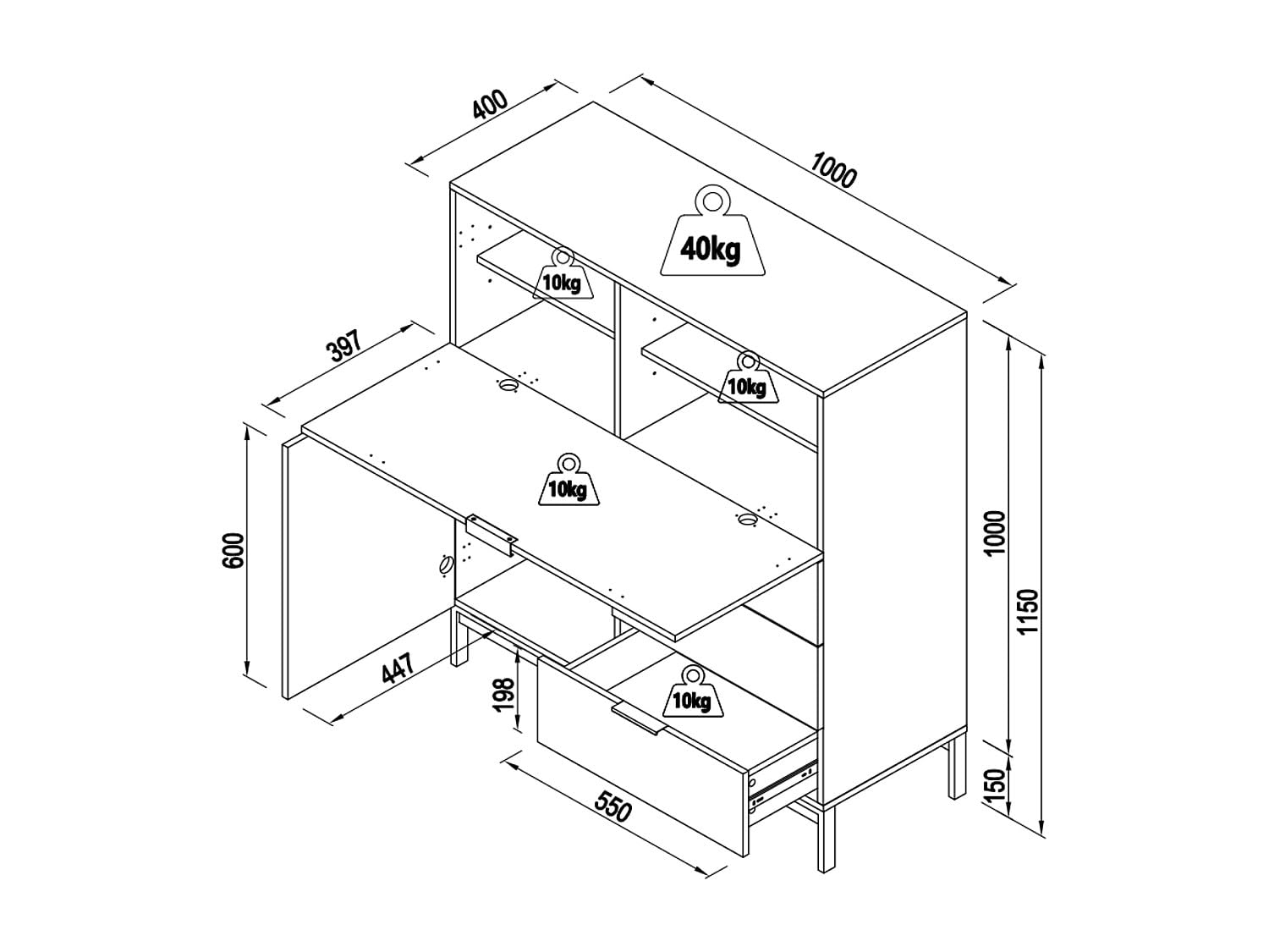 Vente-unique-Sekretär mit 2 Türen & 3 Schubladen - MDF & Metall - Beige - Erwin