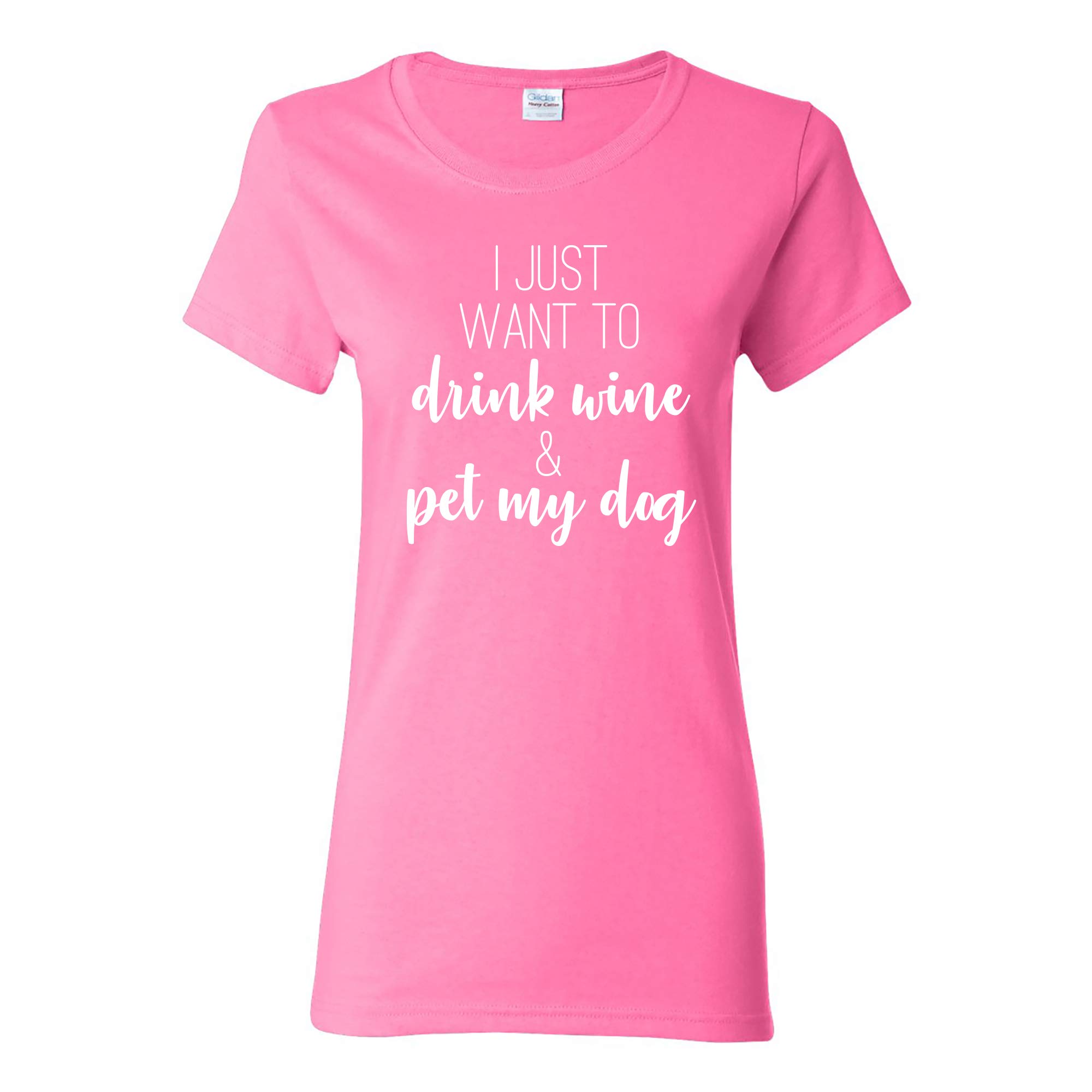 UGP Campus ApparelI Just Want to Drink Wine and Pet My Dog - Funny Dog Mom Womens T Shirt