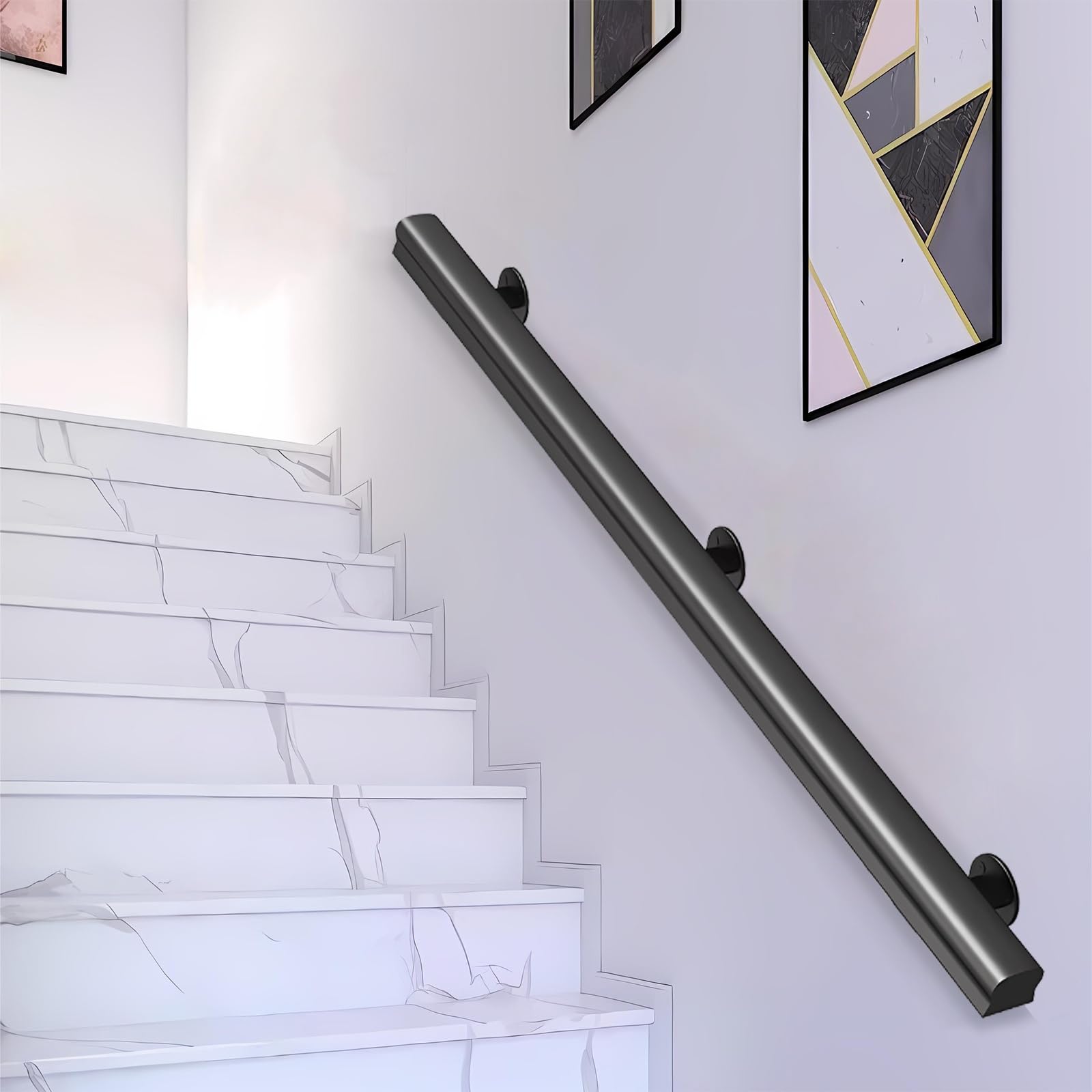GHFXSCV Wooden Stair il 50-600cm Wall-Mounted Safety Support Rail for Elderly Staircase Corridor Grab Bar Black Wood Banister Kit for Lofts & Decking