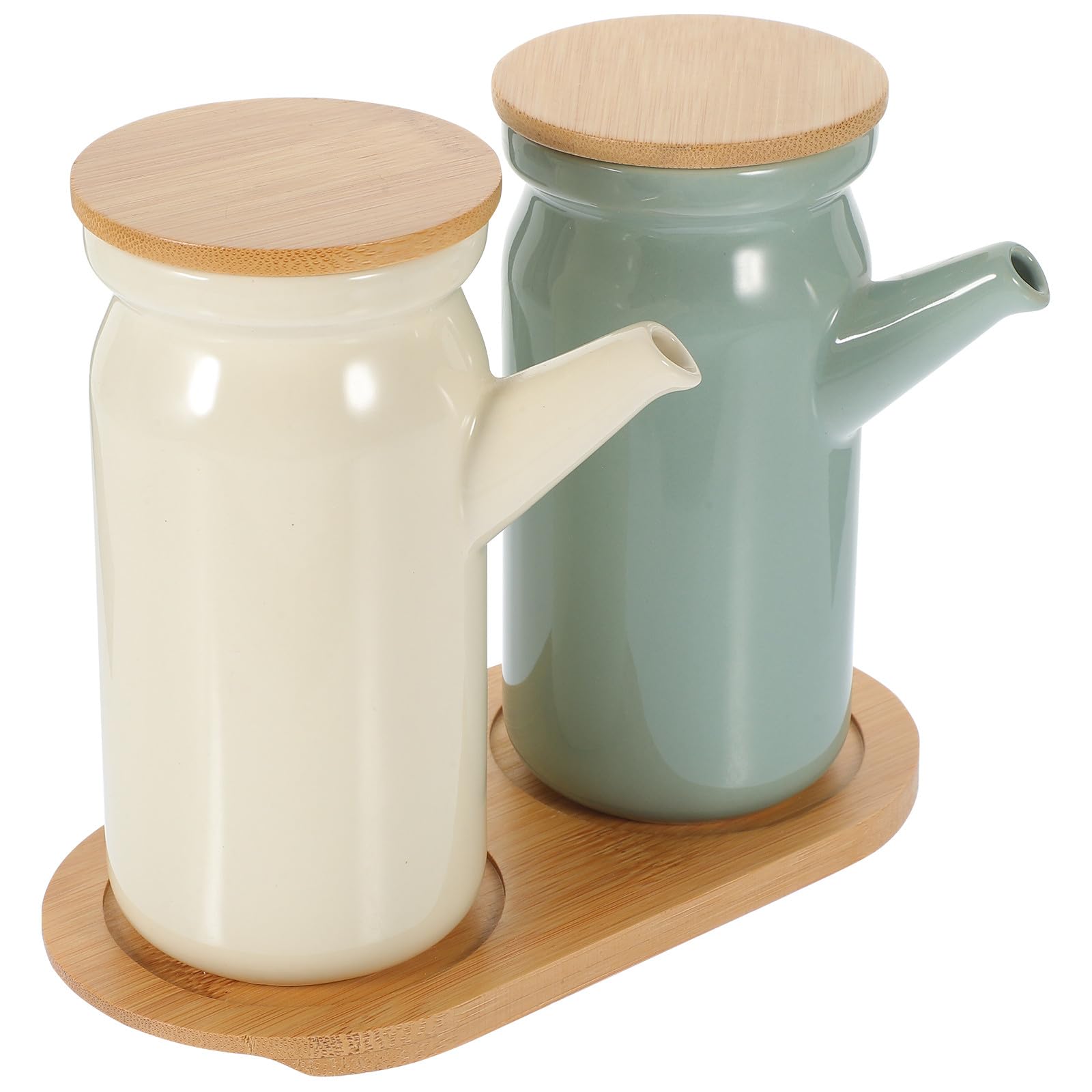 TOYANDONA Set Barattoli per Condimenti in Ceramica con Distributore di Olio e Aceto, Contenitori Compatti per Salsa di Soia e Aceto Piccante, Resistenti al Calore per Cucina Domestica,