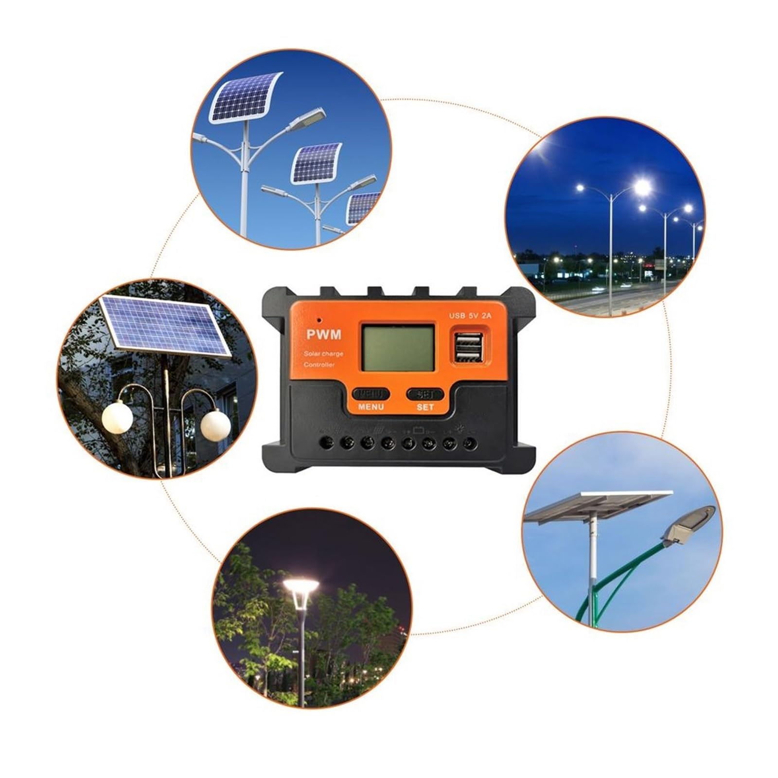 Regolatore Di Carica Solare 10-100A Del Pannello Con Doppio USB 12V/24V MPPT/PWM Parometro Automatico Regolabile(10A)