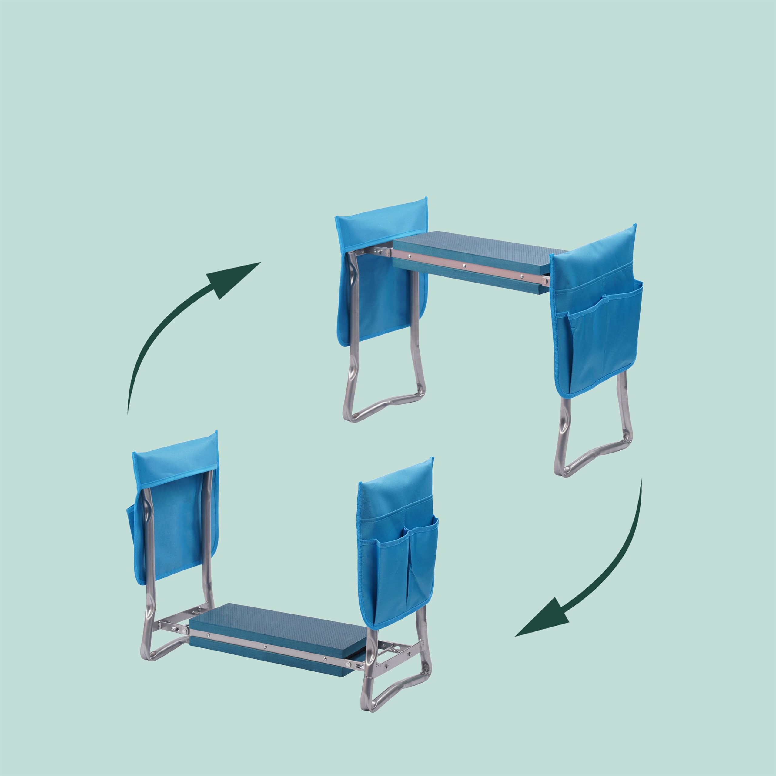 Relaxdays Banc-Genoux Pliable rembourré 2-en-1 avec Poches, jusqu'à 150 kg, 50x60x27.5 cm, Bleu Clair