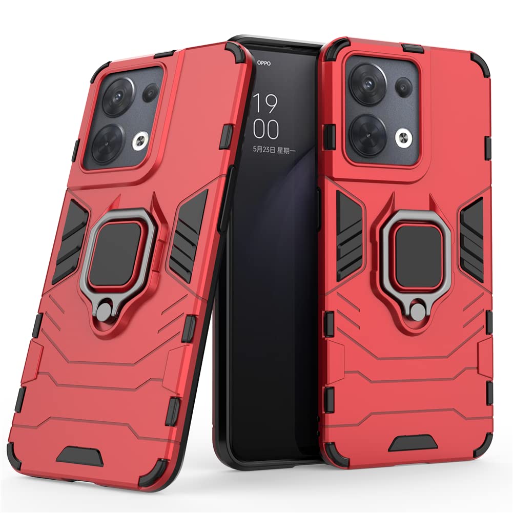 HAOYE Cover per OPPO Reno 2Z + 2 Vetro Temperato, Armor Custodia con 360 Gradi Girevole Anello e Supporto Magnetico Auto, Silicone TPU e PC Doppio Strato Protettiva Bumper. Blu navy