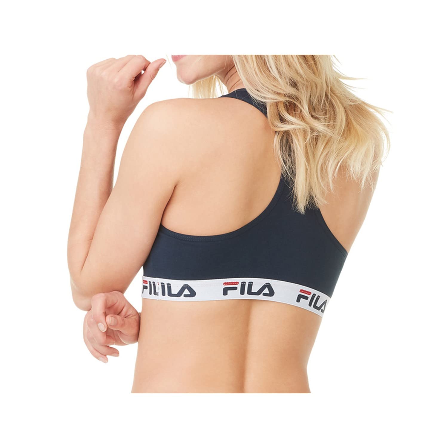 FILA Reggiseno Sportivo Donna in cotone, senza rinforzo, set di 3, Nero, Blu, Grigio, Taglie XS