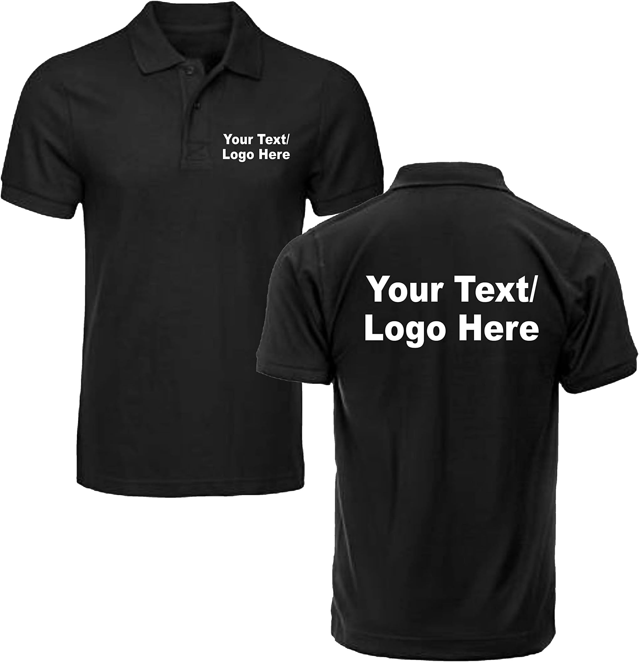 Personalised Polo Shirt, Black Uneek Your Text Logo Business Work Unisex Workwear Top