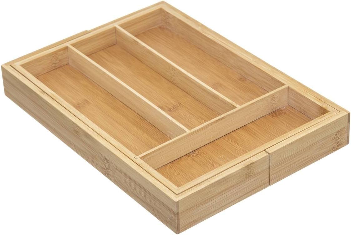 Expandable Bamboo Cutlery Tray x 6 Compartments, Drawer Organizer